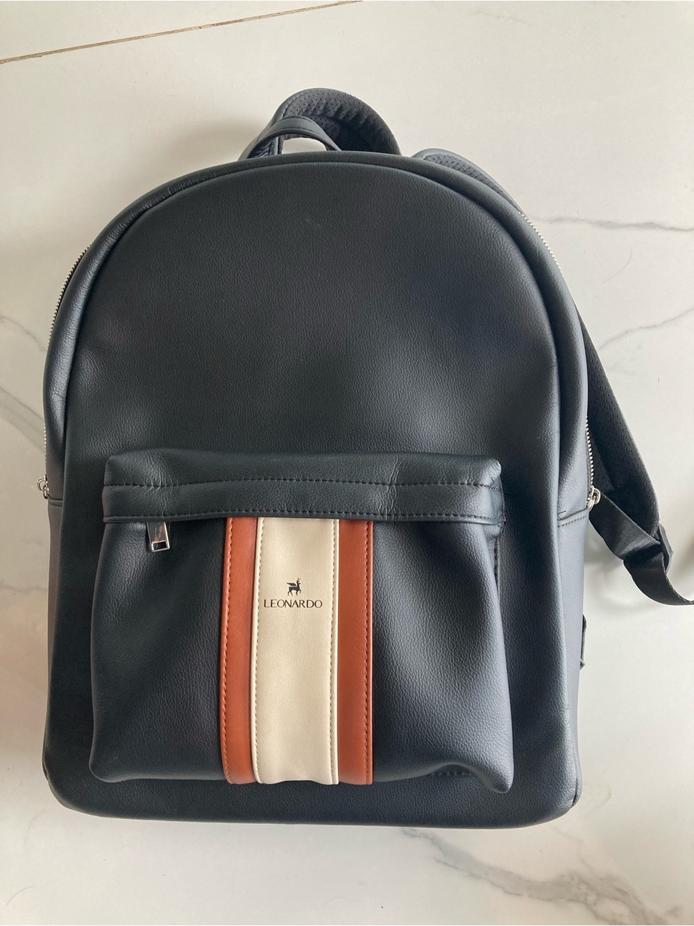 Black Backpack with Brown and Cream Center Stripe